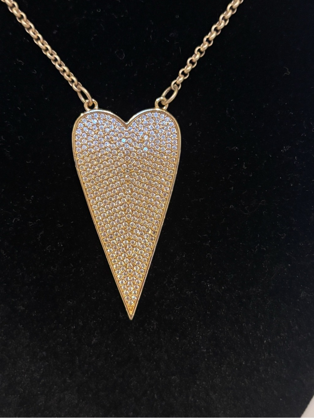 Gold Tone Heart Pavé Necklace - Women Jewelry - Picture 3 of 6